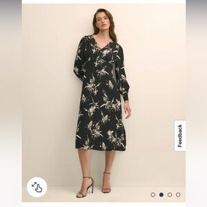NWT Brooks Brothers Black Floral Long Sleeve Bird Pattern Midi Dress